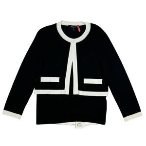 Paule Ka Knit Wool Cardigan Sweater Black White Size XL